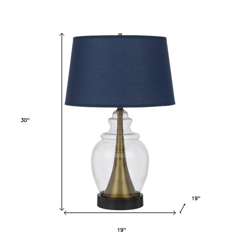 Black Metal Table Lamp with Navy Blue Empire Shade and Urn Base - 19” x 19” x 30” (D x W x H)