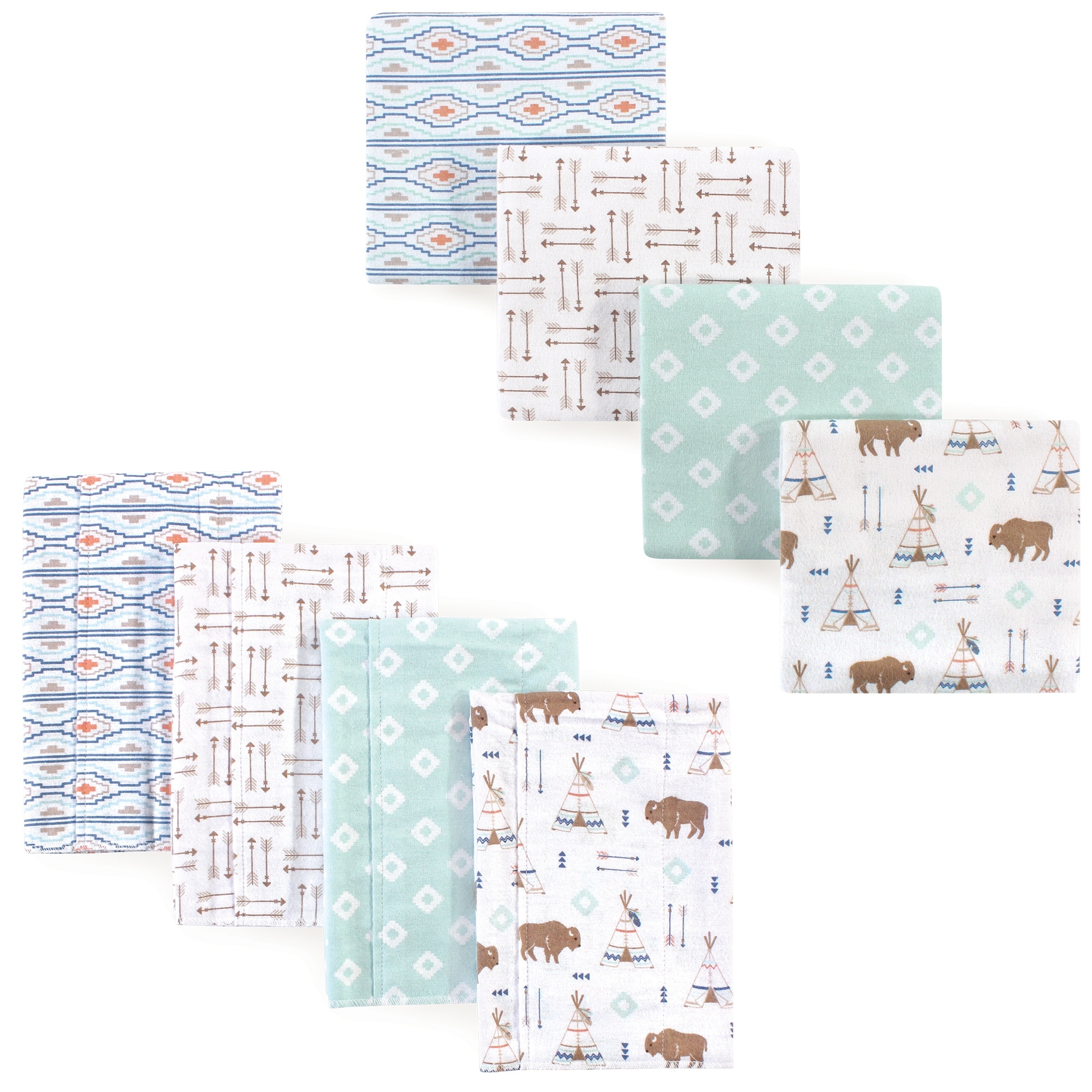 Hudson Baby Infant Boy Cotton Flannel Burp Cloths and Receiving Blankets, 8-Piece, Moose, One Size - Teepee - One Size