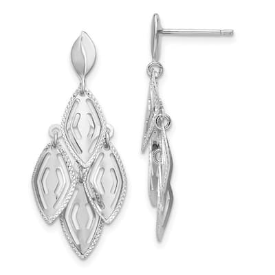 Curata 14k White Gold Polished Sparkle Cut Post Dangle Chandelier Earrings 35mm long