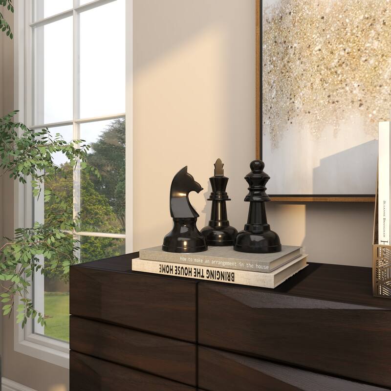 CosmoLiving by Cosmopolitan Silver or Dark Gray Aluminum Metal Chess Sculpture with Knight, Queen and King (Set of 3)