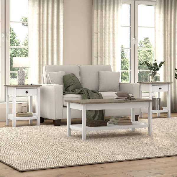 Bush Furniture Mayfield Farmhouse Coffee Table with End Tables - Bed ...