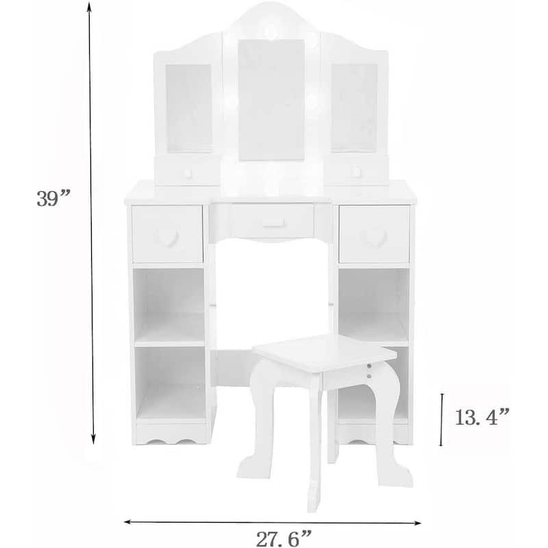2-in-1 Princess Kids Vanity Dressing Table Set with Tri-Fold Mirror