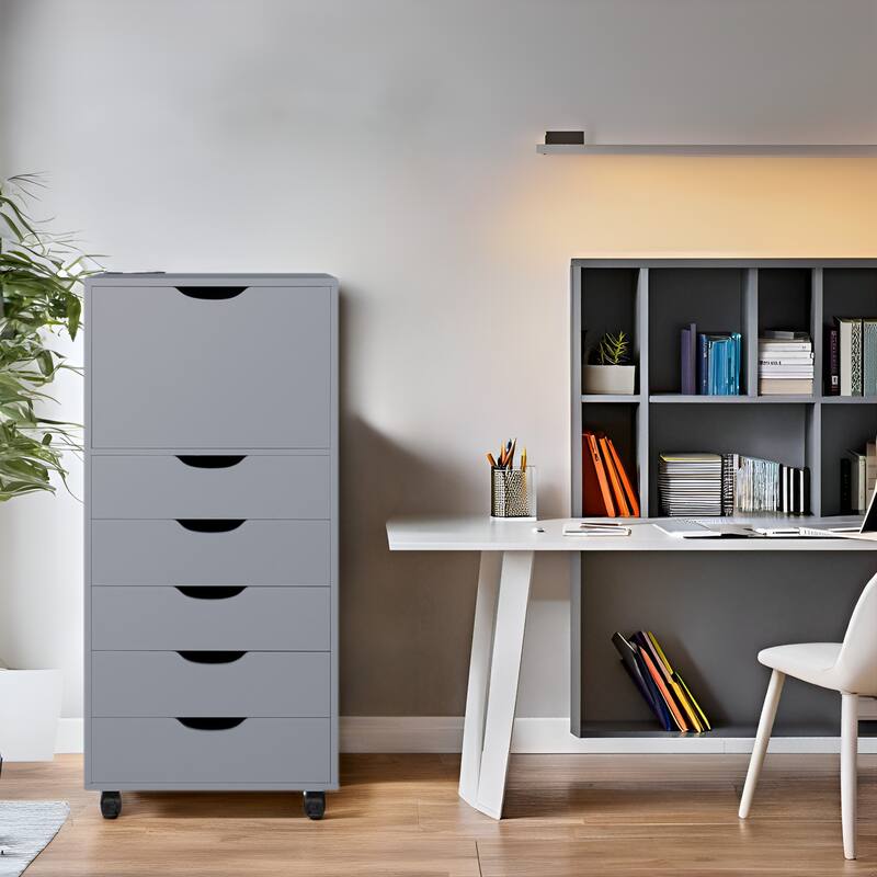 6 Drawer Wooden Dresser, Vertical Storage Cabinet with Makeup and Craft Organizer for Home Office