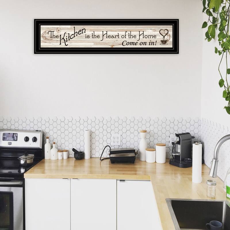 TrendyDecor4U Farmhouse "Kitchen Is The Heart of The Home" Framed Print Wall Art - Earthtone