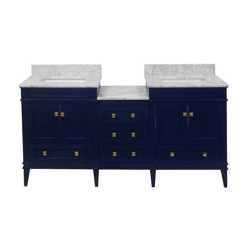 KitchenBathCollection Eleanor 72" Double Bathroom Vanity with Carrara Marble Top