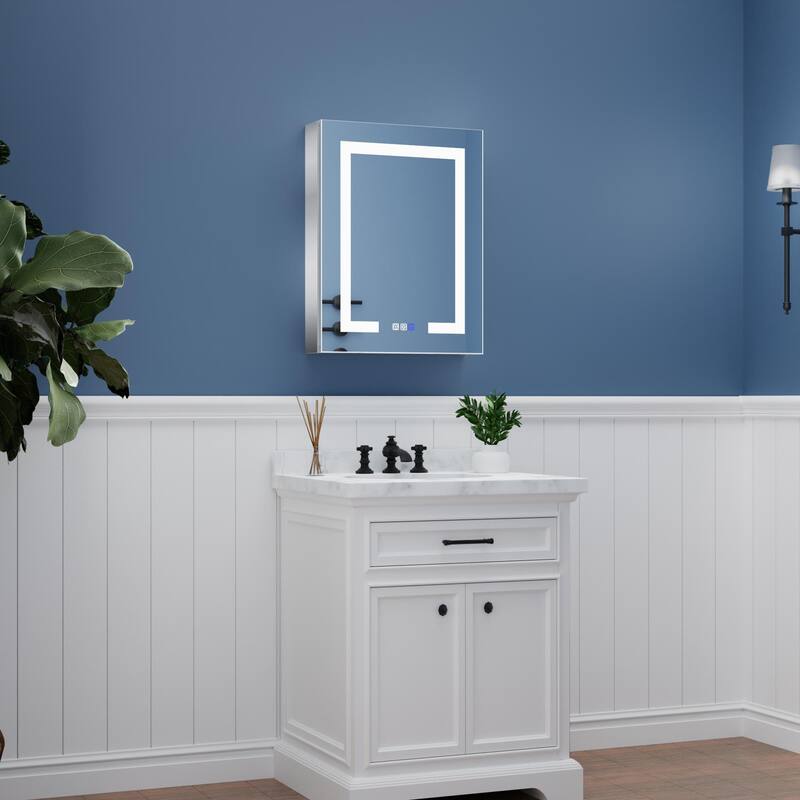 ExBrite LED Lighted Bathroom Medicine Cabinet with Mirror,Recessed or Surface Mount, Defog