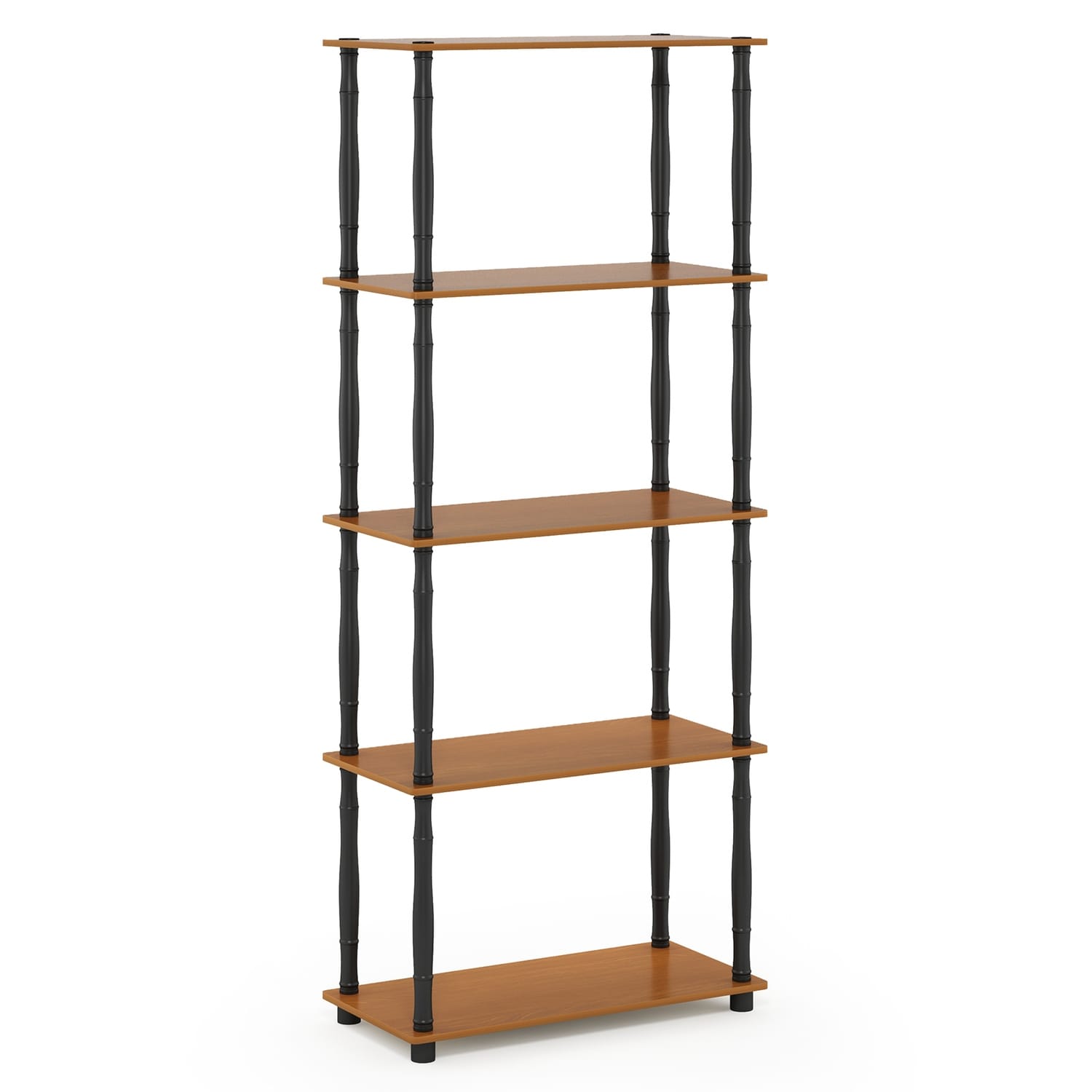 5 Tiers Wood Household Shelving Unit in Light Cherry/Black (23.6 in. W x 57.4 in. H x 11.6 in. D) - 23.6