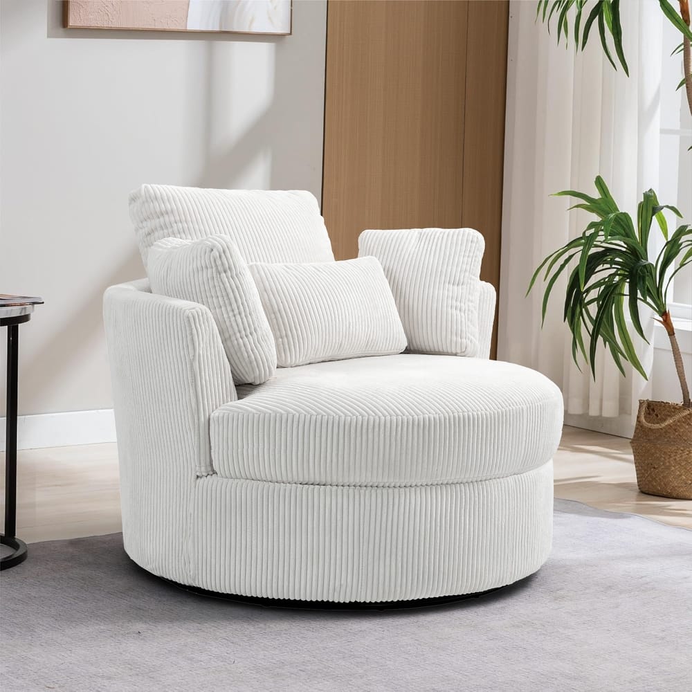 Upholstered Accent Swivel Barrel Armchair Club Chair with Pillows