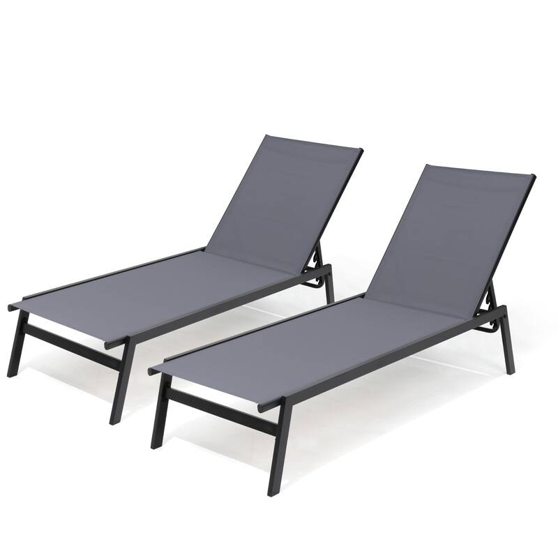 Crestlive Products Outdoor Patio Adjustable Stackable Chaise Lounges Chairs with Arms (Set of 2/4 ) - Dark Grey - 2PC