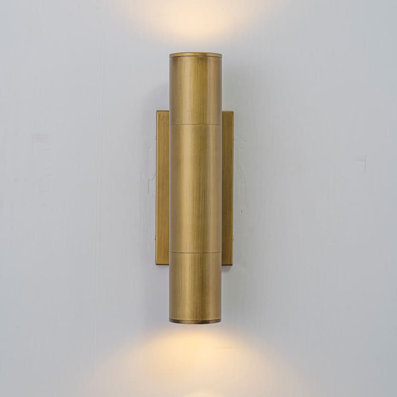 4.5" Modern Black/Gold Cylinder Integrated LED 3000K Up and Down Waterproof Outdoor Wall Armed Sconce