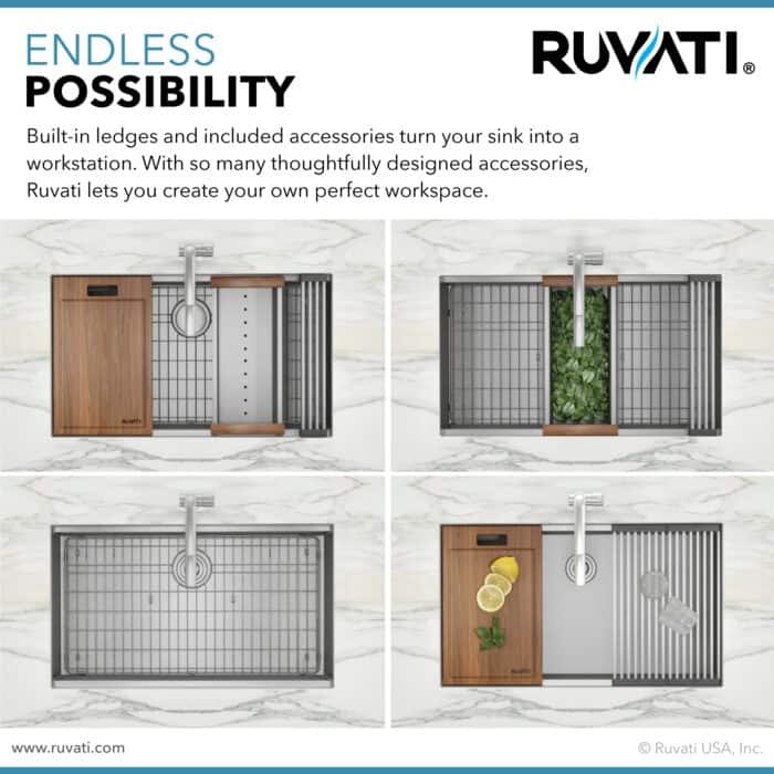 Ruvati 28-inch Workstation Sink 60/40 Double Bowl Undermount Low Divide 16 Gauge Stainless Steel - 28" x 19″