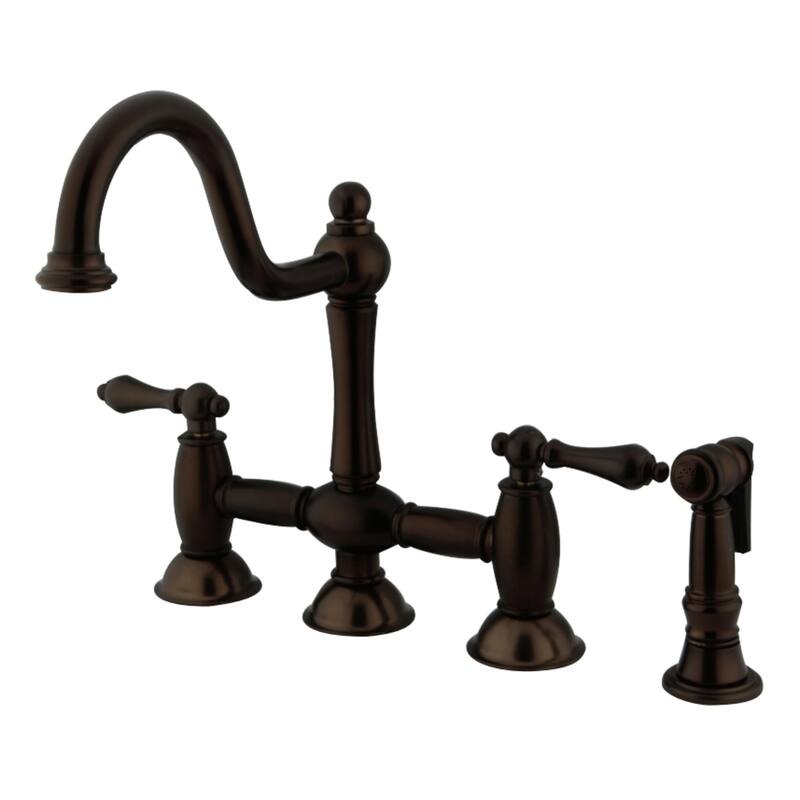 Kingston Brass Restoration Bridge Kitchen Faucet with Brass Sprayer - Oil Rubbed Bronze