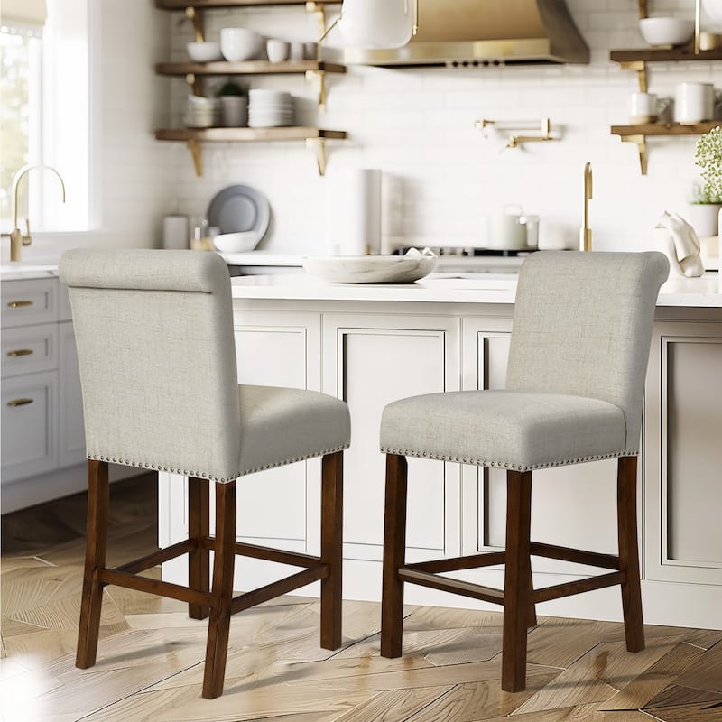 510 Design Aubrey Upholstered Counter Stool with Nailhead Trim Set of 2