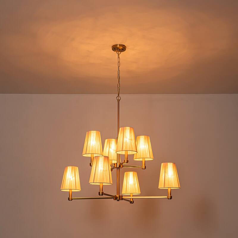 Mid-century Modern 8-Light Fabirc Cotton Chandelier for Dining and Living Room - Gold