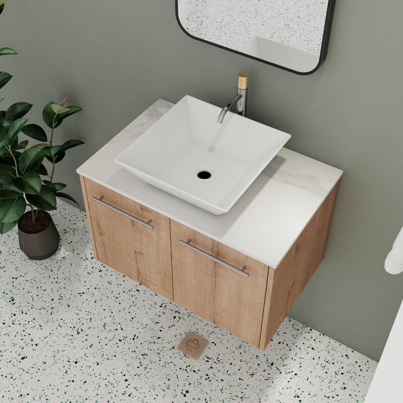 Beingnext 24"/30" Single Bathroom Vanity with Sink, Floating Bathroom Vanity with 2 Soft Close Doors - 30''W - Imitative Oak-101