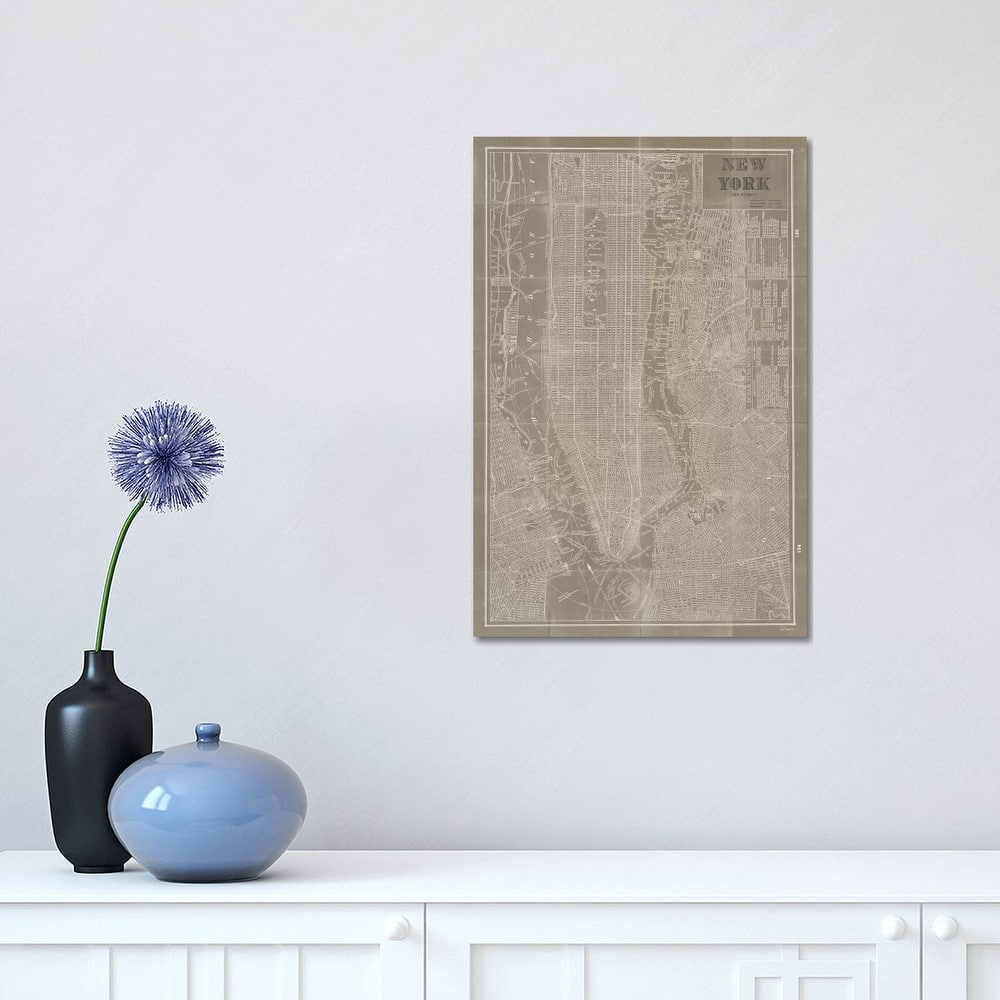 iCanvas "Blueprint Map New York Taupe" by Sue Schlabach Canvas Print
