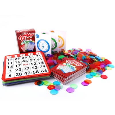 GSE™ Complete Bingo Game Set with 100 Bingo Cards, 1000 Bingo Chips & Deck of Calling Cards - Bingo Set