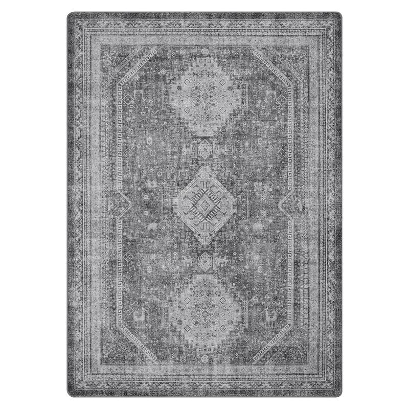 Mcow Faded Floral Vintage Low-Pile Machine Washable Non-Slip Area Rug