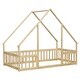 preview thumbnail 12 of 10, Natural Twin Size Pine House-Shaped Floor Bed with Roof & Guardrails