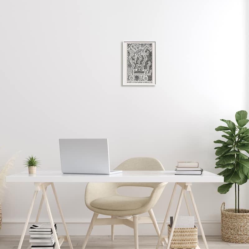 Stupell Keith Haring Monochrome Pop Style Squiggle Text Framed Wall Art - Grey