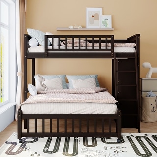 Twin Over Full Bunk Bed with Drawers and Wheels, Espresso