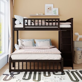 Wooden Twin over Full Kids Bunk Bed with Six Storage Drawers, Removable Bottom Bed with Wheels