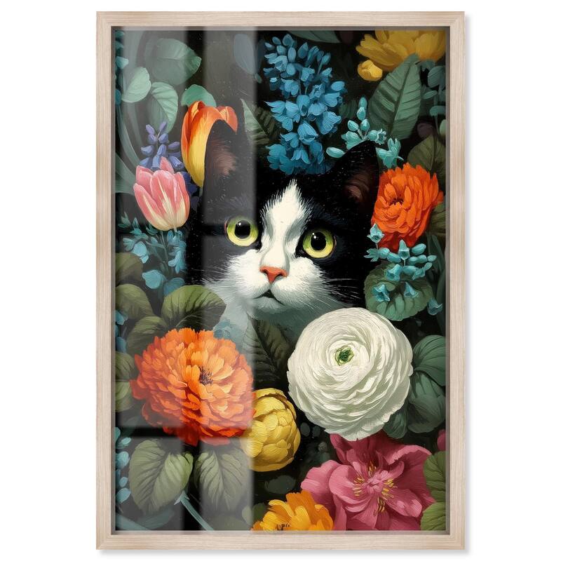 Secret Garden Cat Shadowbox by Art Remedy - Natural - 24" x 36"