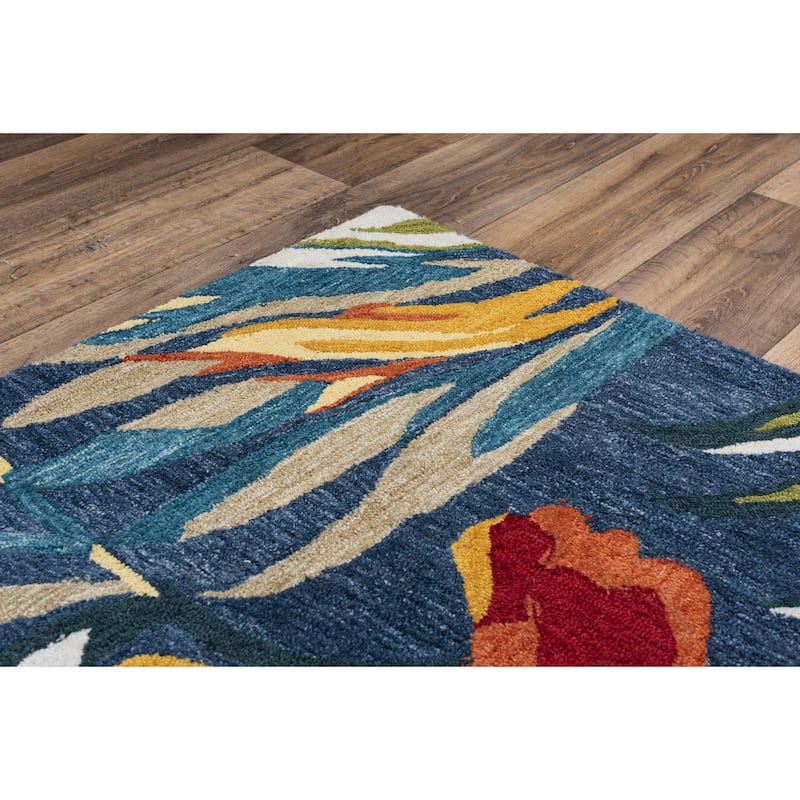 Alora Decor Mirage Blue, Red, Green, Apricot, and Ivory Hand-tufted Rug