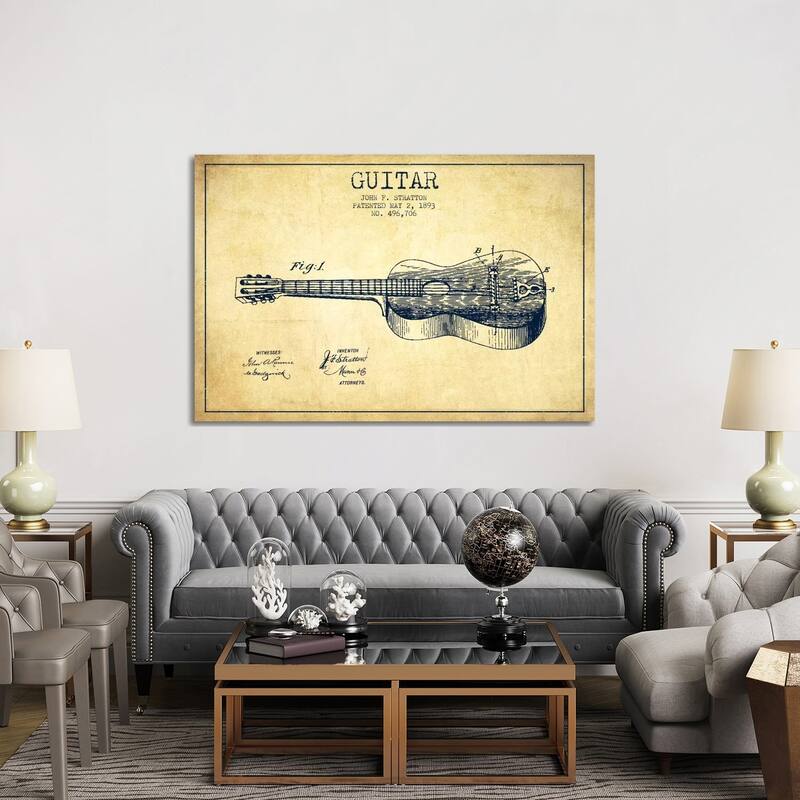 iCanvas "Guitar Vintage Patent Blueprint" by Aged Pixel Canvas Print