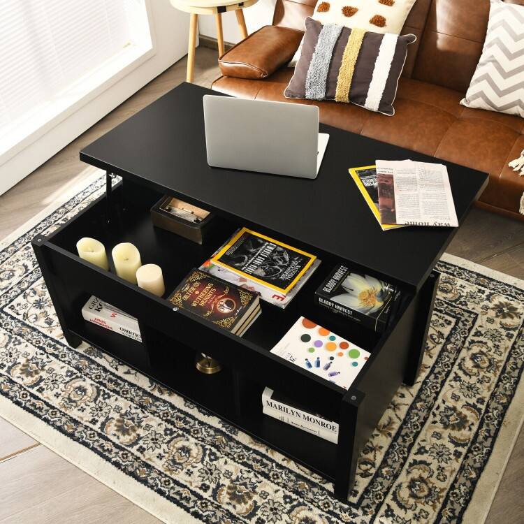 Modern Lift Top Coffee Table with Storage and Solid Wood Legs - 41" x 19.5" x (19" - 24.5")