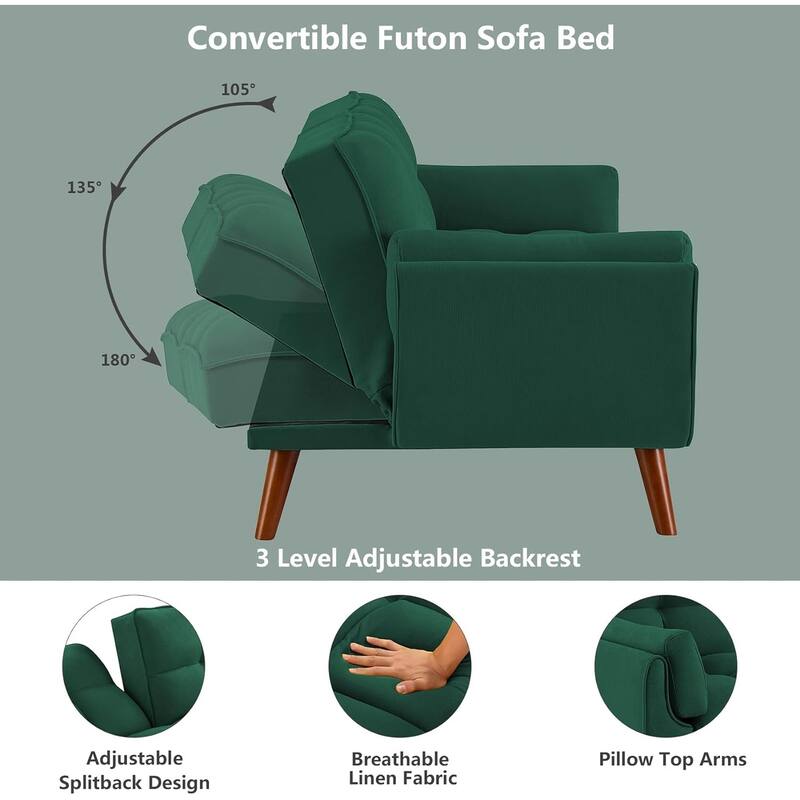 75.39 IN. Futon Sofa Bed, Convertible Upholstered Couch Sleeper with Reclining Sleeper Split Tufted Back