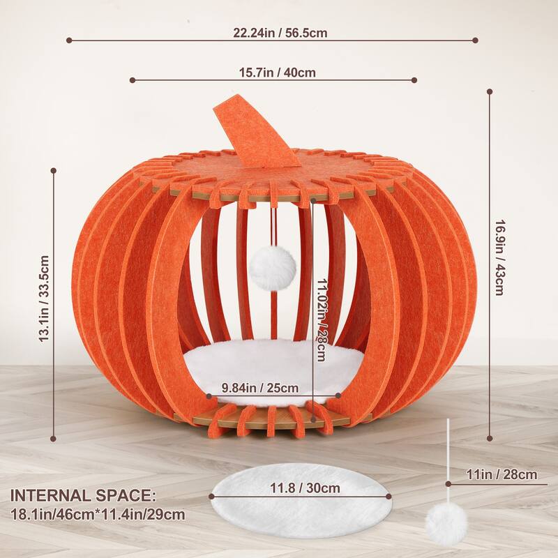 Cat Bed for Indoor Cats, Felt Cat Cave, Pumpkin House