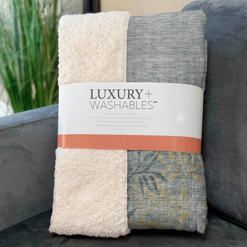 Premium Machine Washable Modern Floral Sherpa Throw Blanket