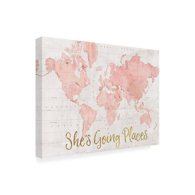 Sue Schlabach 'Across the World Shes Going Places Pink Crop' Canvas Art