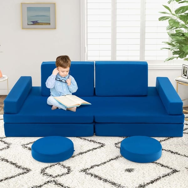 slide 2 of 7, 10PCS Kids Play Sofa Set Folding Couch Toddler Playset Blue/Grey/Green