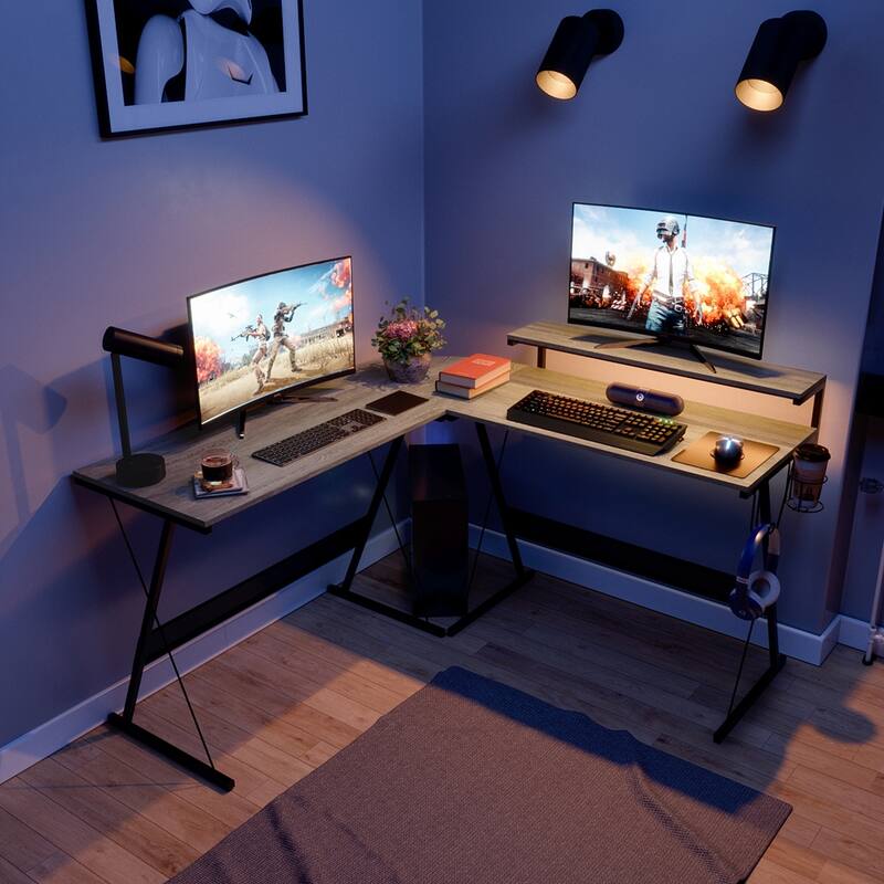 55 Inch Gaming Desk LED L Shaped Computer Corner Desk - 55 inch - Grey