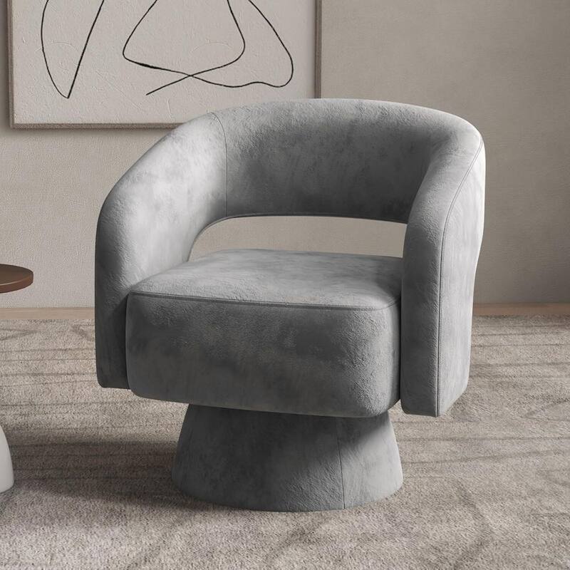 Swivel Barrel Chair,Velvet Accent Armchair 360 Degree Swivel Club Chair Vanity Chair for Living Room Bedroom Reception Room - Grey