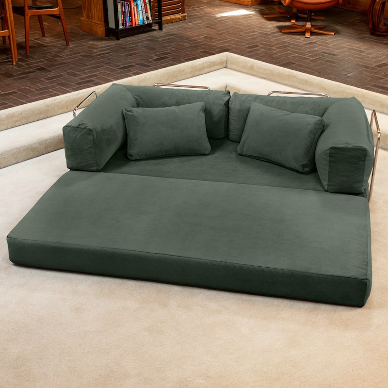 Jaxx Unsofa Modular Convertible Sectional Sofa with Fold Out King Sleeper Bed - 2-Seat Sofa. - Corduroy Forest Dark Green