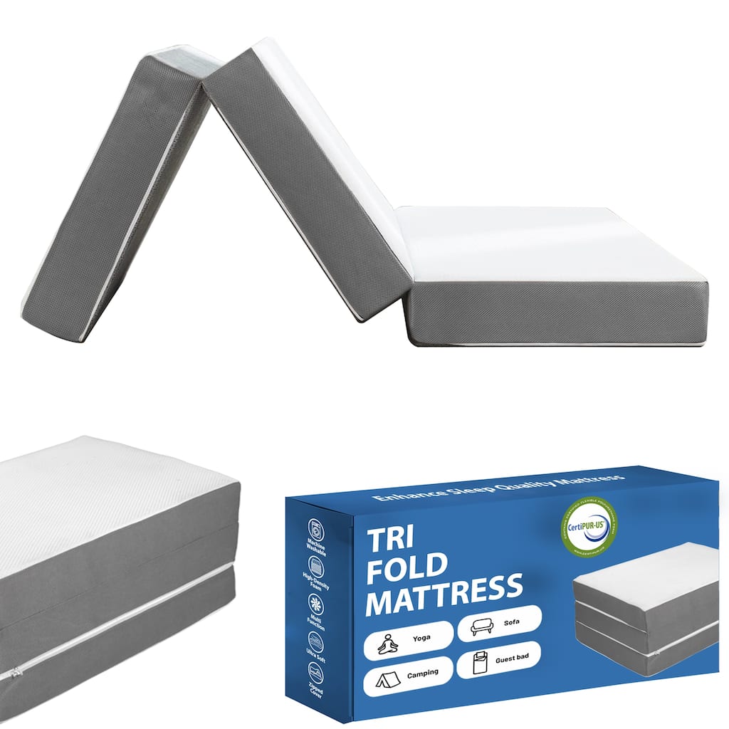 ONETAN, Folding Mattress, 3", 4" & 5" Gel Memory Foam Portable Tri-fold Mattress.