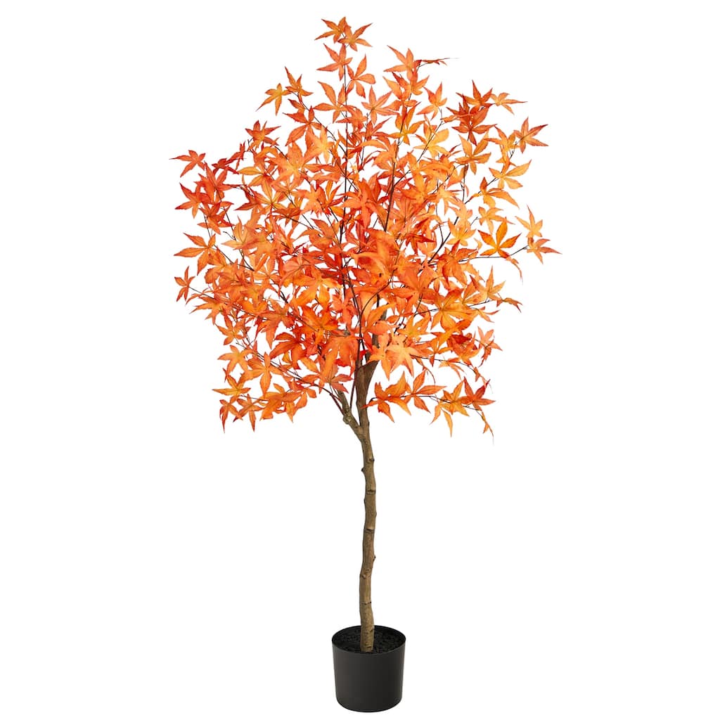 5 Ft Artificial Maple Tree - Fall Foliage Decor - Home Accent - Indoor Tree - Realistic Design - Green - 31-40 Inches