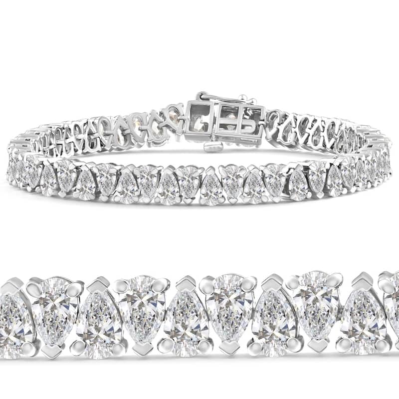 10Ct Pear Shape Diamond Tennis Bracelet Wide White Gold Lab Grown