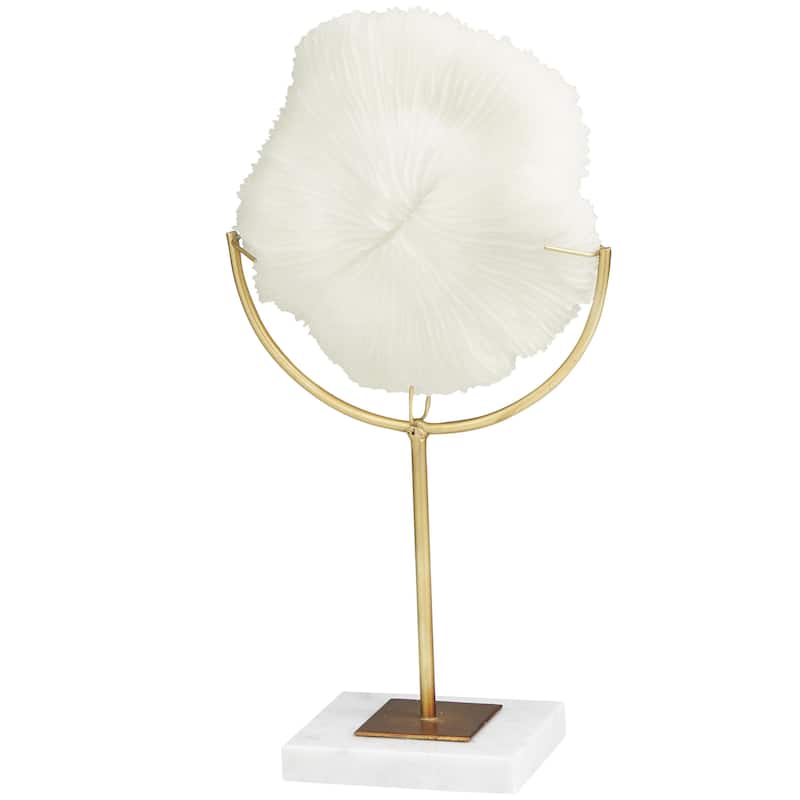 Cream Polystone Handmade Coral Decorative Sculpture with Marble Base - Roche River Decor - Cream