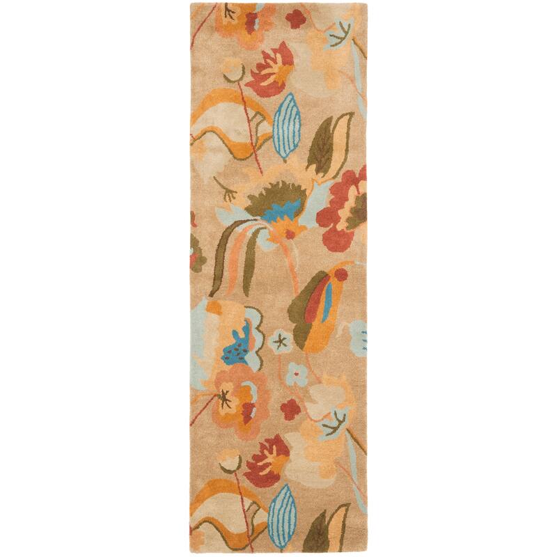 SAFAVIEH Handmade Soho Breanne Floral N.Z. Wool Rug - 2'6" x 8' Runner - Beige/Multi