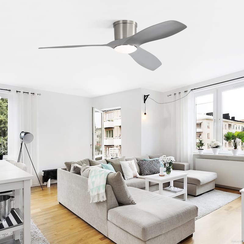 52 Inch Flush Mount Ceiling Fan with Dimmable Led Light 3 ABS Fan Blades - Brushed Nickel