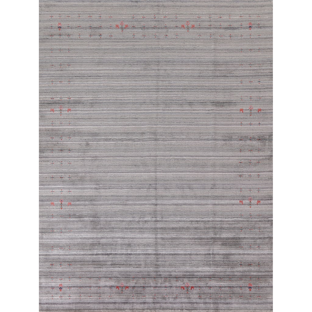 Striped Gabbeh Oriental Area Rug Hand-Knotted Tribal Wool Carpet - 7'10"x 9'9"