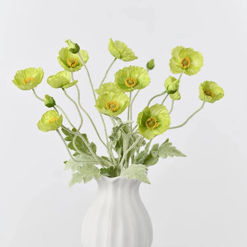 Medium Coral Pink Silk Decorative Artificial Common Poppy(Pack of 1 Branch)