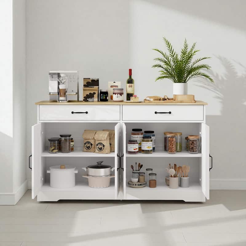 55.9" Farmhouse Buffet Sideboard Cabinet with 2 Drawers and 4 Doors, Large Storage Cupboard for Dining Room, Kitchen