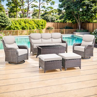 Gymojoy 6-Piece Patio Furniture Set with Swivel Glider Chairs, 6-Inch Ultra-Plush Cushions & Water-Resistant Olefin Fabric