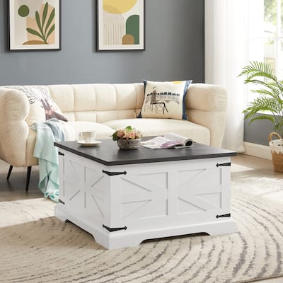 Roomfitters Farmhouse Coffee Table with Lift Top Square, Wood Center Table, Square Wood Center Table with Hidden Storage