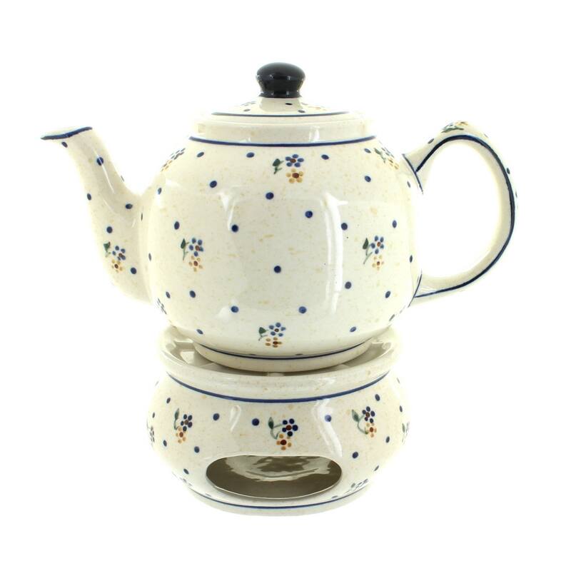 Blue Rose Polish Pottery 596-67 Zaklady Teapot with Warmer
